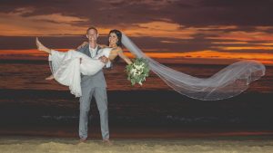 Beachfront wedding at Marival Emotions after meeting and finding love there.